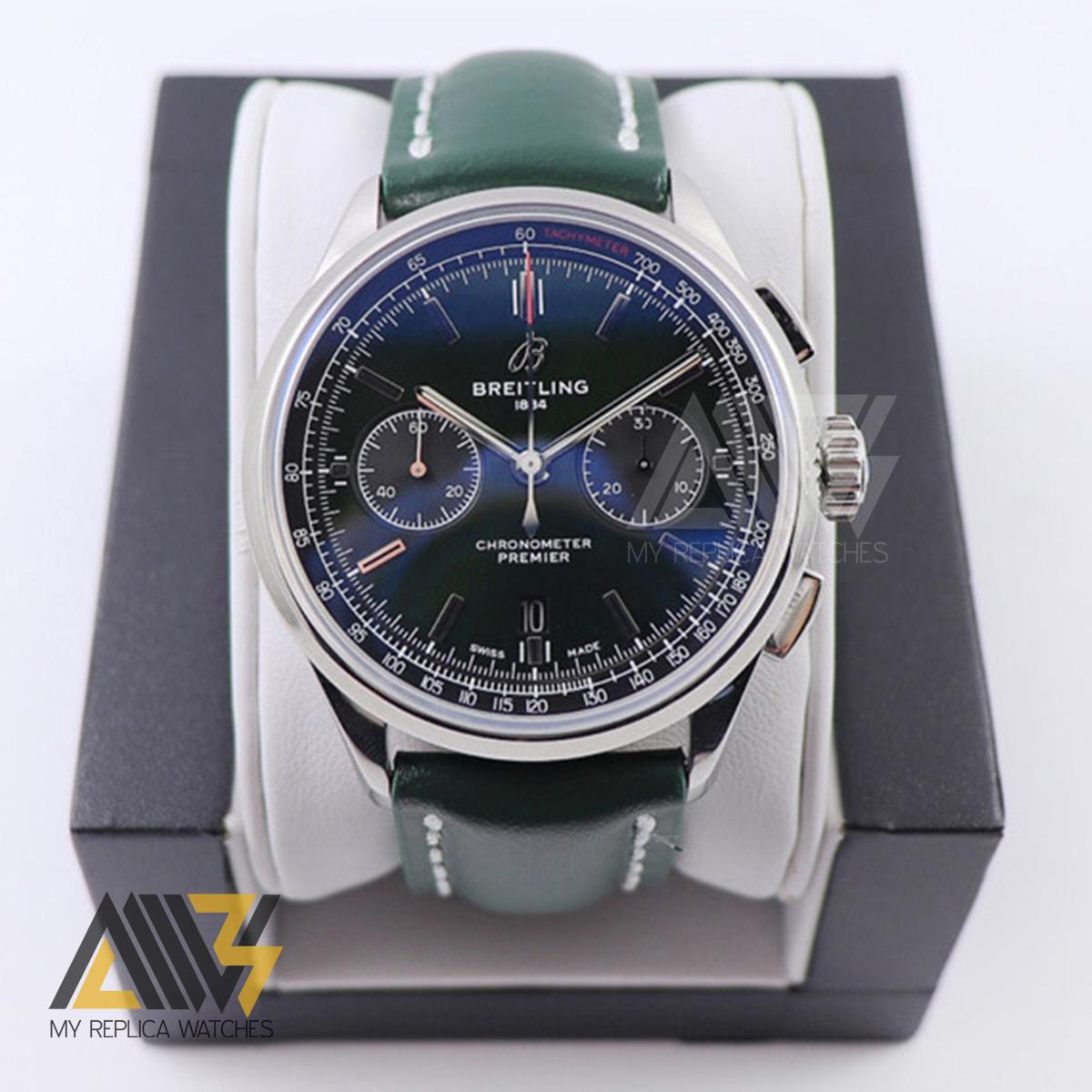 Premier B01 Chronograph AB0118 42mm Stainless Steel Case GF 1:1 Best Edition Green Dial on Green Leather Strap A.7750